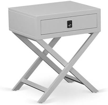 East West Furniture NL19Q-1HA14 2 Piece Bedroom Set - Queen Size Button Tufted Bed Frame - Linen white Velvet Fabric Upholstered Headboard and an Urban Gray Finish Nightstand