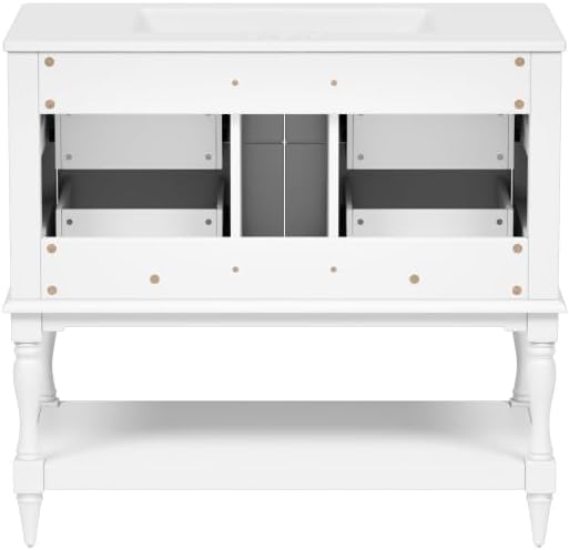 36 Inch Bathroom Vanity with Undermount Ceramic Sink, Free Standing Cabinet with 4 Drawers, Solid Wood Frame Modern Storage Set, Complete Single Basin Vanity for Bathroom (White)