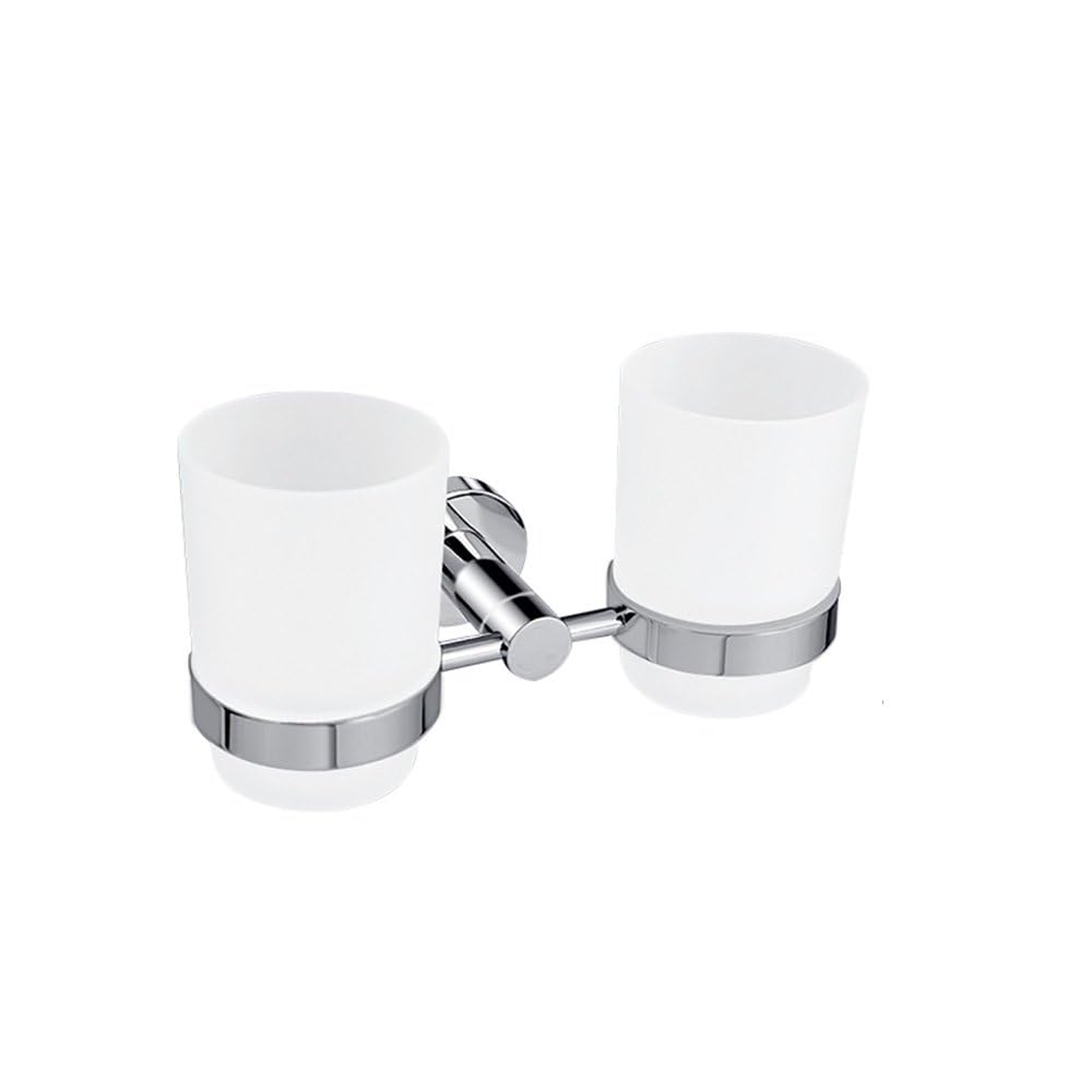 Polished Chrome Bathroom Accessories - Towel Rack, Soap Dish, Toilet Brush & Robe Hook - Modern Wall-Mounted Restrooms(Double Cup Holder)
