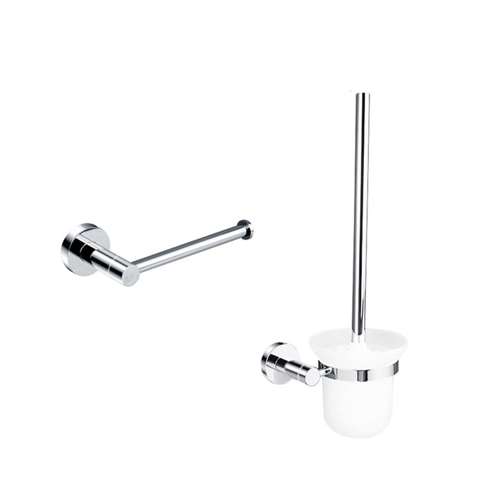 Polished Chrome Bathroom Accessories - Towel Rack, Soap Dish, Toilet Brush & Robe Hook - Modern Wall-Mounted Restrooms(2 Pcs Toilet Kit)