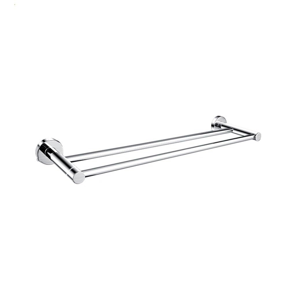 Polished Chrome Bathroom Accessories - Towel Rack, Soap Dish, Toilet Brush & Robe Hook - Modern Wall-Mounted Restrooms(Double Towel Bar)