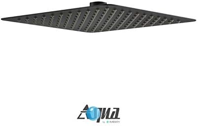 Aqua Piazza Matte Black Shower Set with 8' Ceiling Mount Square Rain Shower and 4 Body Jets