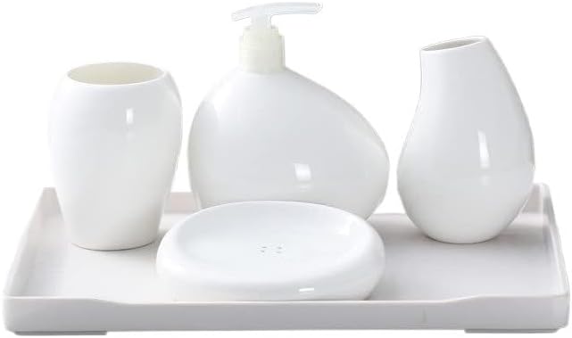 Bathroom Accessories Set Soft Touch Ceramic White Bathroom Accessories Set Soap Dispenser Toothbrush Holder Tumbler and Dish 5pcs Victorian Decor(5pcs)