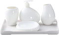 Bathroom Accessories Set Soft Touch Ceramic White Bathroom Accessories Set Soap Dispenser Toothbrush Holder Tumbler and Dish 5pcs Victorian Decor(5pcs)