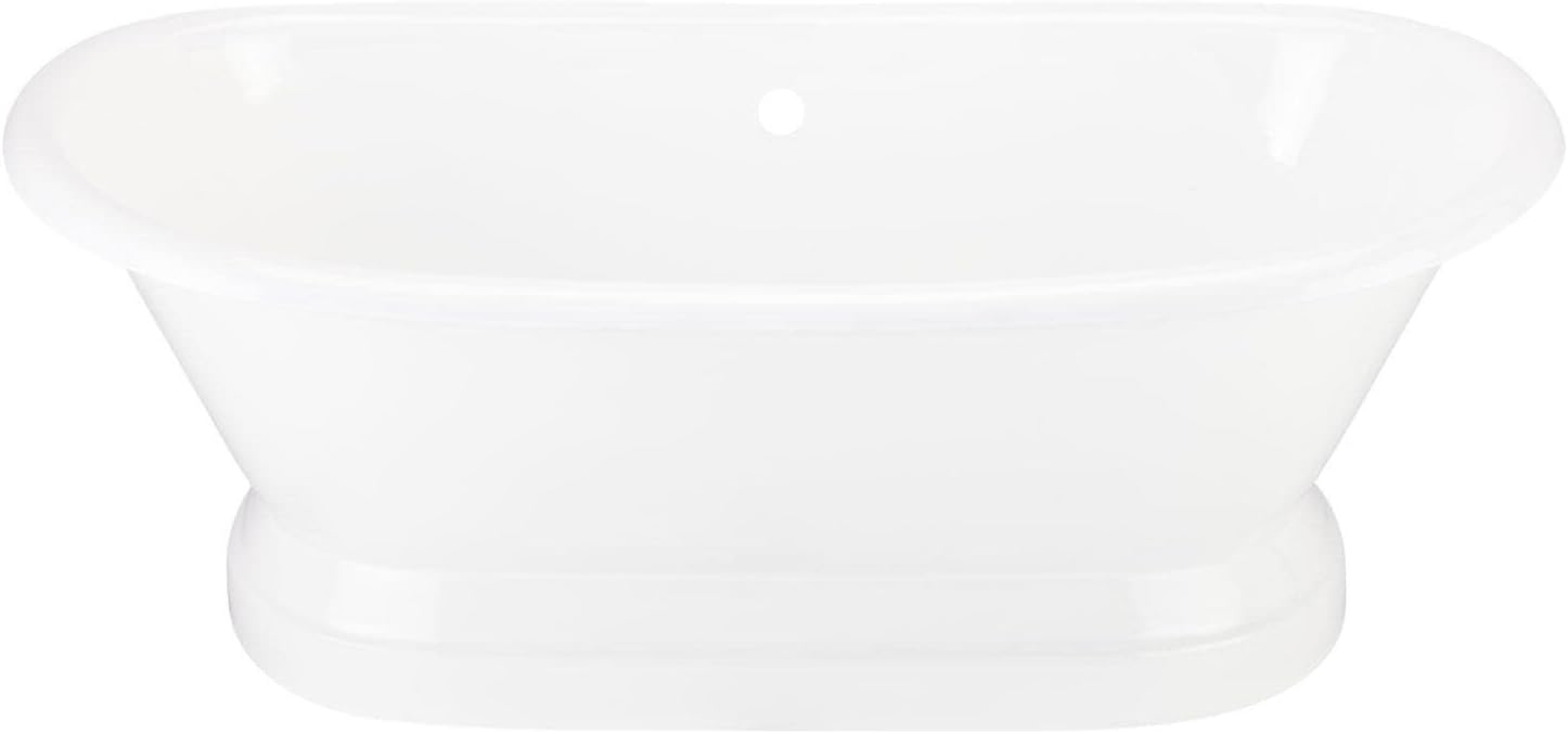 Signature Hardware 946214 Frayser 71' Cast Iron Soaking Double Slipper Pedestal Freestanding Tub with Rolled Rim and Drain Kit - White/White Drain
