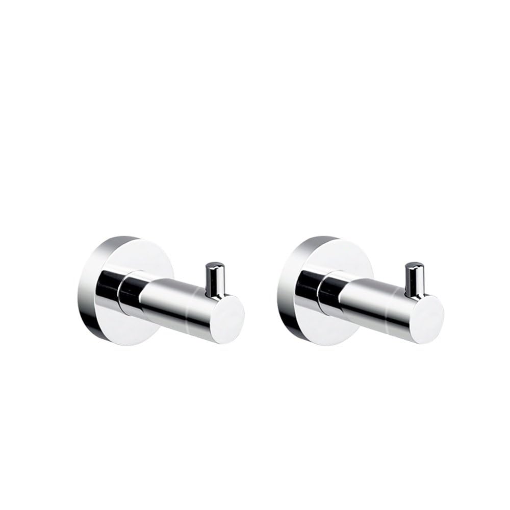 Polished Chrome Bathroom Accessories - Towel Rack, Soap Dish, Toilet Brush & Robe Hook - Modern Wall-Mounted Restrooms(2 Pcs Single Hooks)