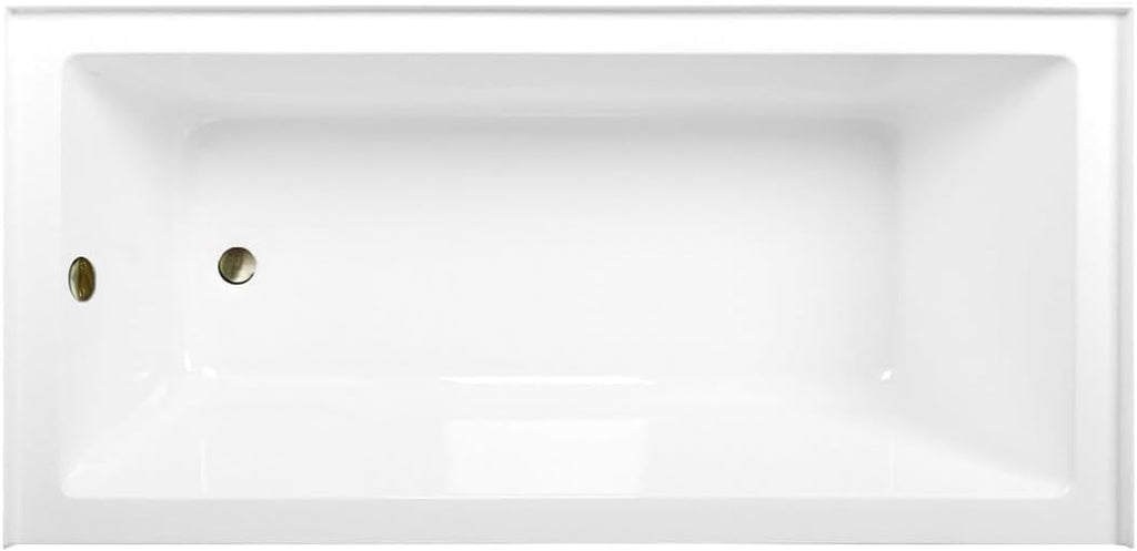 Aqua Eden CVTAP663222L3 66' Acrylic Rectangular 3-Wall Alcove Tub, Left Hand Drain, Glossy White/Antique Brass