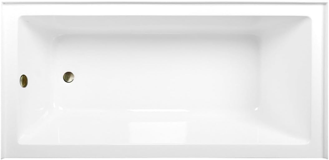 Aqua Eden CVTAP663222L3 66' Acrylic Rectangular 3-Wall Alcove Tub, Left Hand Drain, Glossy White/Antique Brass