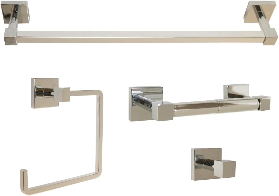 HomeStock Bathroom Hardware Set - 4 Piece Polished Chrome Accessory Kit