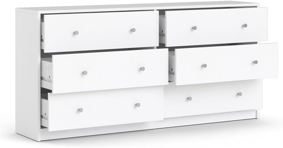 Pemberly Row Set of 3 Wood Double Dresser and Chest and Nightstand in White