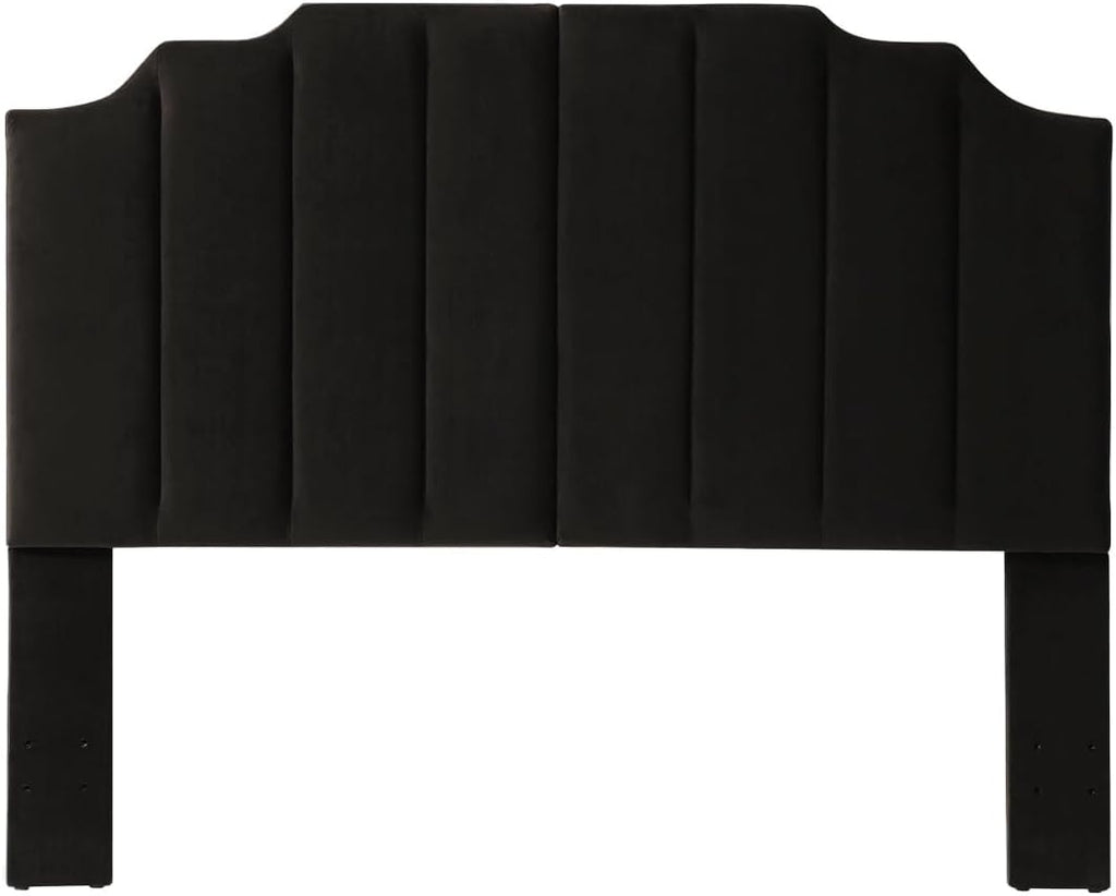 24KF Black Velvet Tufted Queen Upholstered Headboard, Modern Vertical Channel Design California Queen/Full Headboard with Stepped Silhouette Top Edge,Black