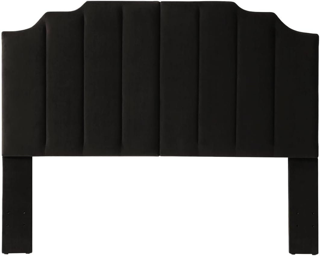 24KF Black Velvet Tufted Queen Upholstered Headboard, Modern Vertical Channel Design California Queen/Full Headboard with Stepped Silhouette Top Edge,Black