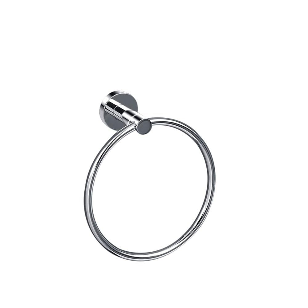 Polished Chrome Bathroom Accessories - Towel Rack, Soap Dish, Toilet Brush & Robe Hook - Modern Wall-Mounted Restrooms(Round Towel Ring B)
