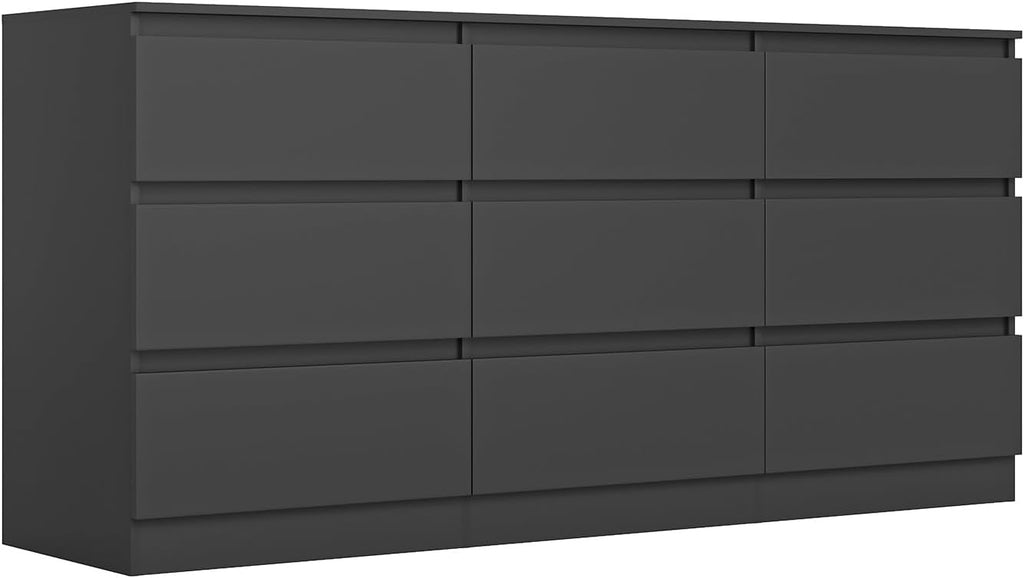 Vibe & Dine Black Dresser 9 Drawer, Modern Long Dresser for Bedroom, Wood Chest of Drawers with Wide Storage for Living Room