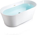 WOODBRIDGE 67' Acrylic Freestanding Bathtub Contemporary Soaking White Tub with Brushed Nickel Overflow and Drain，B0013-BN