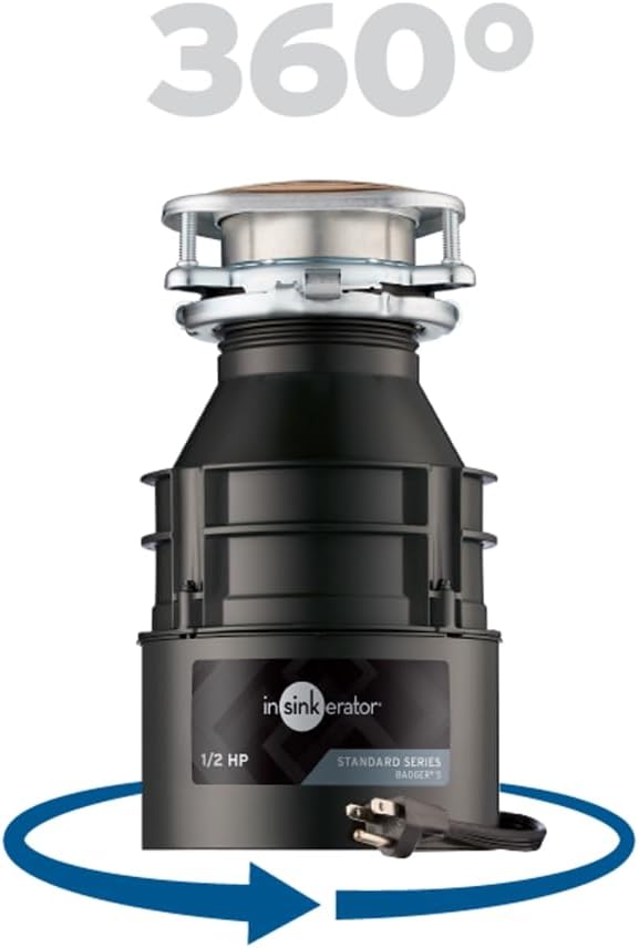 InSinkErator Badger 5 Garbage Disposal with Power Cord, Badger Series 1/2 HP Continuous Feed Food Waste Disposer