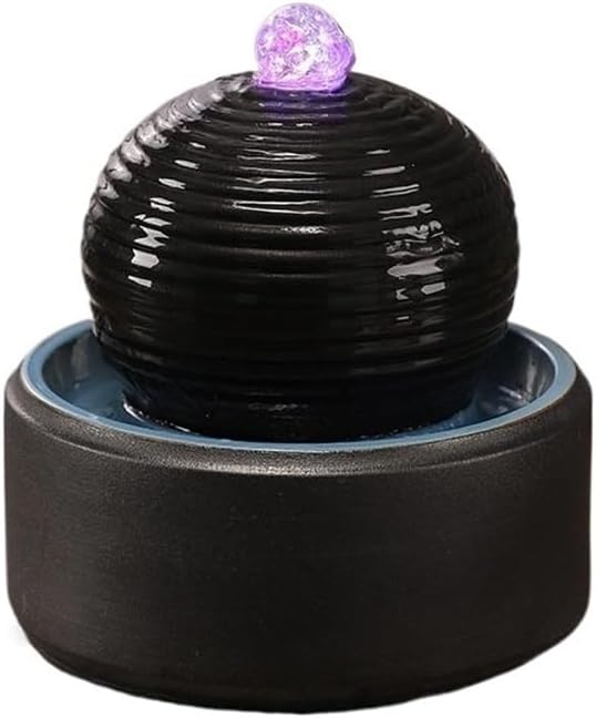 Tabletop Indoor Mini Ceramic Tabletop Fountain Modern Water for Living Room Decor(Black)