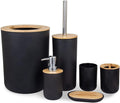 Bathroom Accessories Set 6 Pieces Room Toothbrush Holder Soap Dispenser Toilet Brush Trash Can Essential(Black)