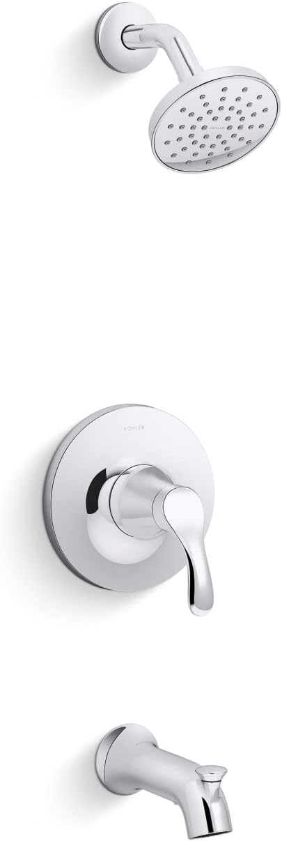KOHLER TS27391-4G-CP Simplice Rite-Temp Bath and Shower Trim Set with Single-Function Showerhead 1.75 GPM, Diverter Bath Spout, Wall-Mount Shower Head and Bath Faucet, Polished Chrome