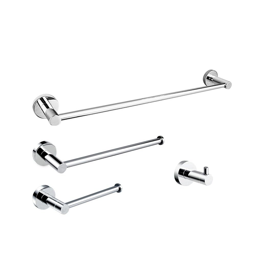 Polished Chrome Bathroom Accessories - Towel Rack, Soap Dish, Toilet Brush & Robe Hook - Modern Wall-Mounted Restrooms(4 Pcs Set)