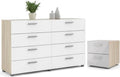 Home Square 2 Piece Bedroom Set with 2 Drawer Nightstand and 8 Drawer Double Dresser in Oak and White Gloss