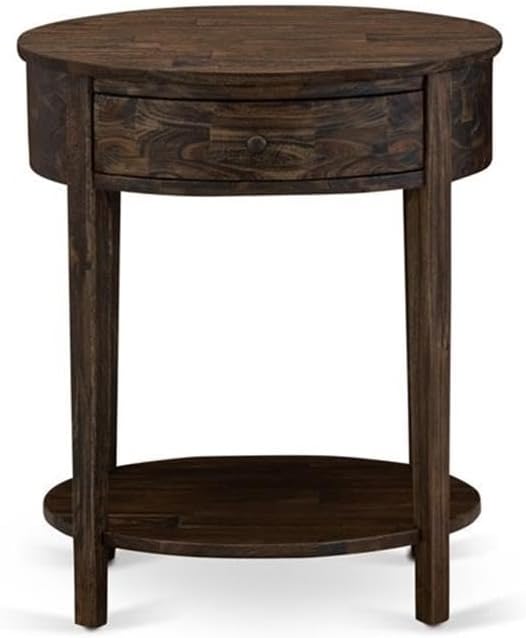 East West Furniture NL14Q-2HI07 3 Piece Bedroom Set - Button Tufted Wooden Bed - Brown Taupe Velvet Fabric Upholstered Headboard and a Distressed Jacobean Finish Nightstand