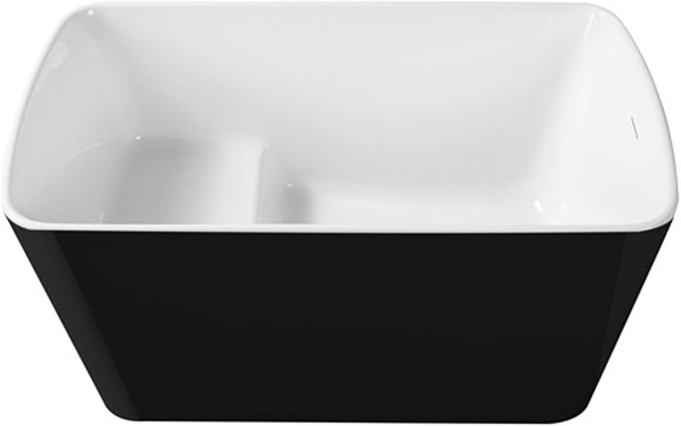 49 Inch Freestanding Bathtub Acrylic Deep Soaking Tub with Chrome Overflow & Drain, Compact Sit-In Design for Small Bathroom Renovation, Easy Install Modern (Black & Gloss White Finish)