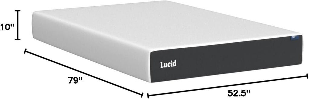 Lucid 10 Inch Memory Foam Mattress - Medium Feel - Infused with Refreshing Bamboo Charcoal and Cooling Gel - Bed in a Box - Temperature Regulating - Pressure Relief - Breathable - Full XL Size