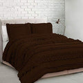 5 Piece Full Ruffles Layers Duvet Cover Set with Zipper Closure, 100% Egyptian Cotton, 1000 Thread Cotton - Full/Queen Size - Chocolate Solid