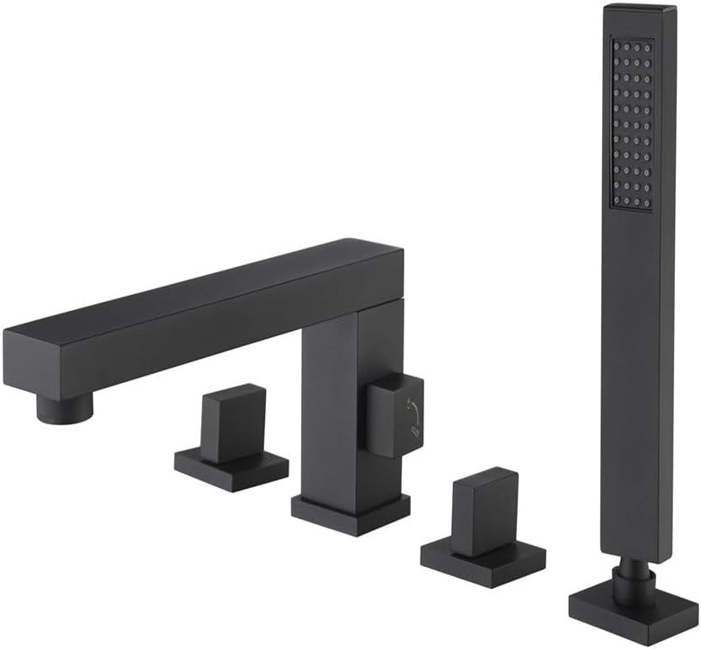 Bathtub Faucet with Shower, Brass Black/Chrome/Gold Bathroom Shower Faucets Set Deck Mount Bathtub Faucet Set Hot Cold Bathroom Shower Bathtub Taps Kit,Black