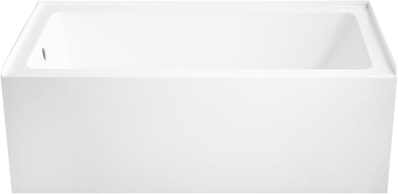 Aqua Eden VTAP6032L22 60-Inch Acrylic 3-Wall Alcove Tub with Left Hand Drain Hole, Glossy White