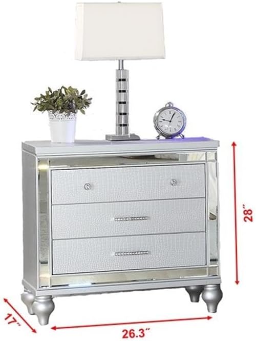Sterling Queen 4 PC LED Bedroom Set Made with Wood in Silver Color