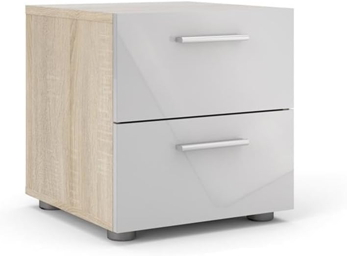 Home Square 2 Piece Bedroom Set with 2 Drawer Nightstand and 8 Drawer Double Dresser in Oak and White Gloss