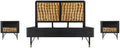 Armen Living Saratoga 3 Piece Queen Bedroom Set in Black Acacia Wood and Rattan