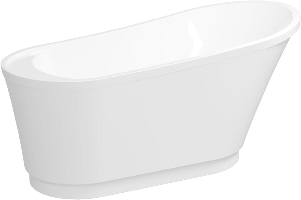 FerdY Langkawi 59' Acrylic Freestanding Bathtub, White Modern Stand Alone Soaking Bathtub, cUPC Certified, Brushed Nickel Drain and Minimalist Linear Design Overflow Included