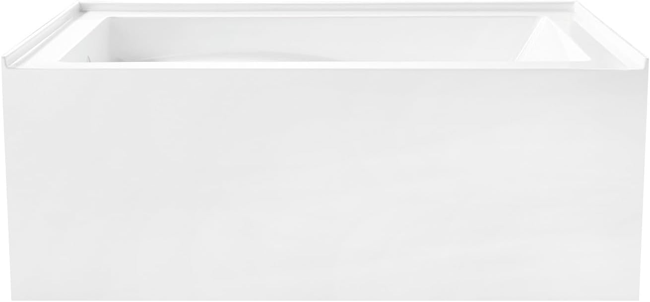 Aqua Eden VTAM5432L22D 54-Inch Anti-Skid Acrylic 3-Wall Alcove Tub with Left Hand Drain, Glossy White