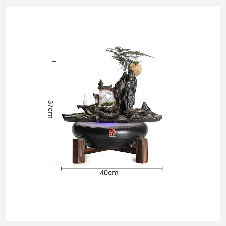 GUERNSEY Tabletop Fountain Flowing Water Ornaments Chinese Style Ceramic Home Decoration Humidifier Living Room Office Desktop Fountain with Feng Shui Wheel Indoor Fountain