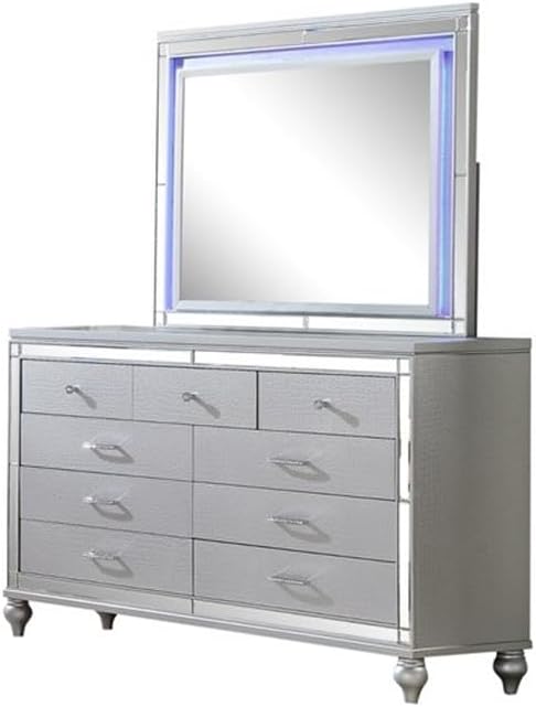 Sterling Queen 4 PC LED Bedroom Set Made with Wood in Silver Color