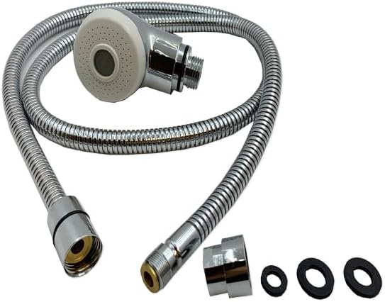 Pedicure Spa Parts REPLACEMENT Sprayer Head/3-way Faucet Mixer/Overflow Kit/P-Trap/Stopper/Spa Led Light/Power Control/Air Button/UPC Hot Cold Hose/Drain Pump (Silver - Complete Spray Head SET)
