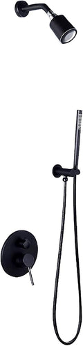 Shower System Round Rainfall Shower Head System with Handheld Combo Set, Wall Mounted Shower Faucet Set Complete with Brass Valve and Trim Kit (Color : Black)