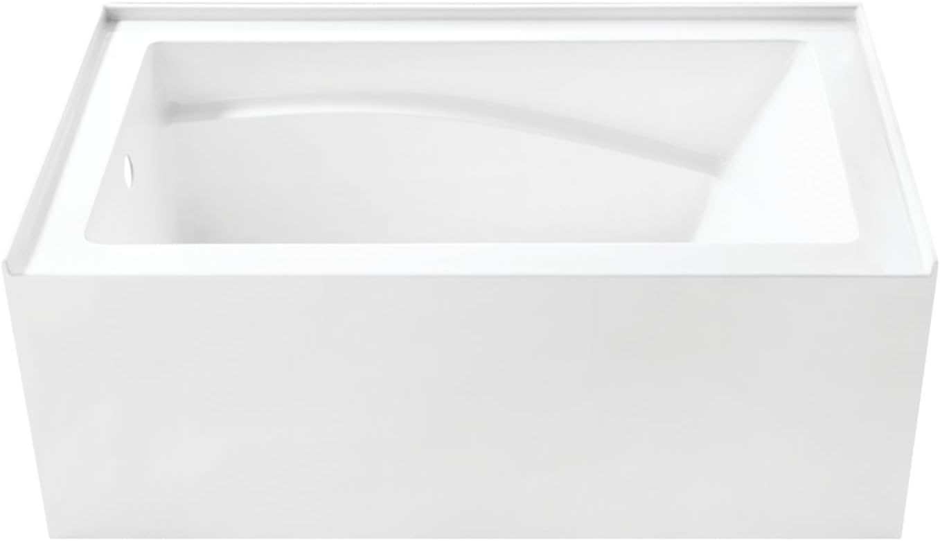Aqua Eden VTAM5432L22D 54-Inch Anti-Skid Acrylic 3-Wall Alcove Tub with Left Hand Drain, Glossy White