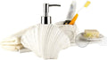 Soap Dispenser, Shell Sandstone Bathroom Accessories Set 3/4-piece Contain Soap Dispenser Dishes Gargle Cups 350ml/11.8oz Lotion Pump Bottle Kitchen Hand Wash Dispenser(White 3-piece Bathroom Set)