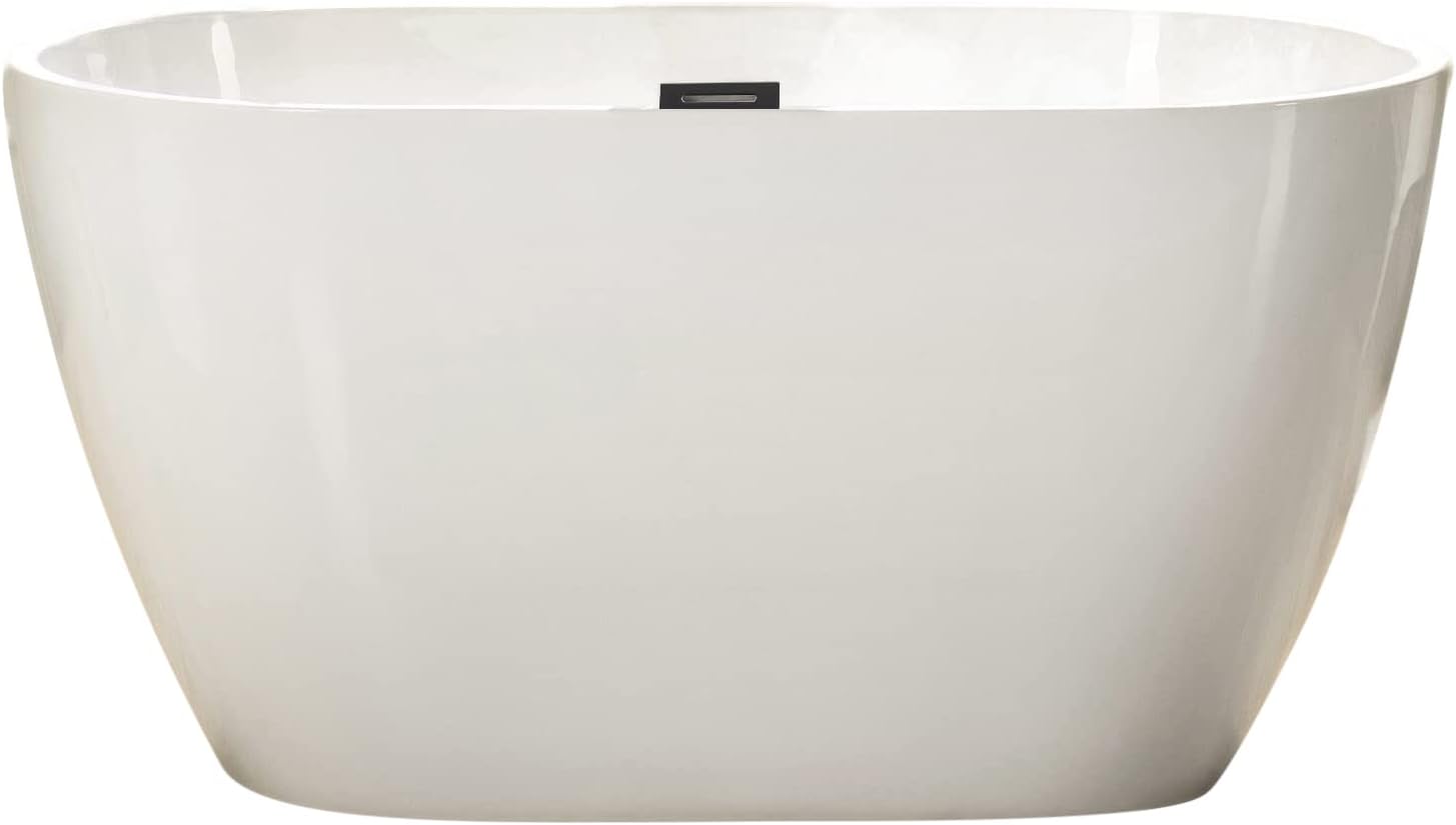 WOODBRIDGE 48' Acrylic Freestanding Bathtub Contemporary Soaking Tub, White Acrylic(Matte Black Drain/Overflow),BTA1703-MB-Drain&O