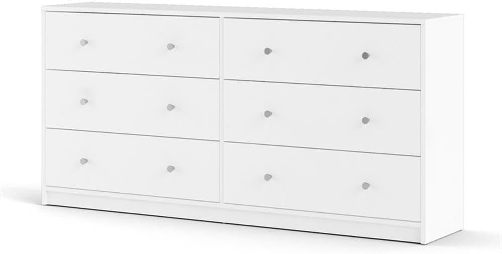 Pemberly Row Set of 3 Wood Double Dresser and Chest and Nightstand in White