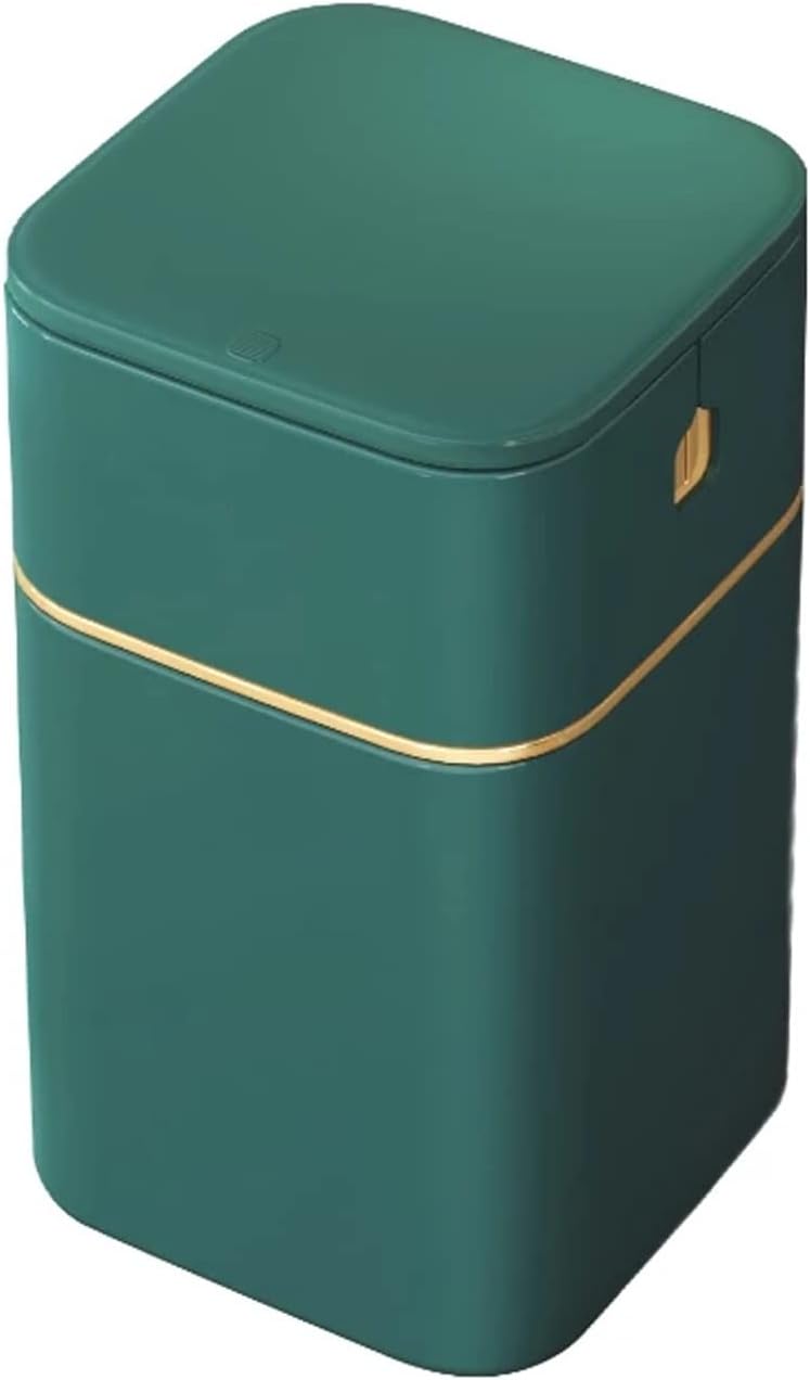 HIHELO Trash Bin Trash Can,Nordic Style Seal Press for Kitchen Bathroom Office Storage Bucket Dustbins Accessories with Lid Garbage Deep Green Deep Blue 15L Kitchen Trash Can (Color : Deep Green)