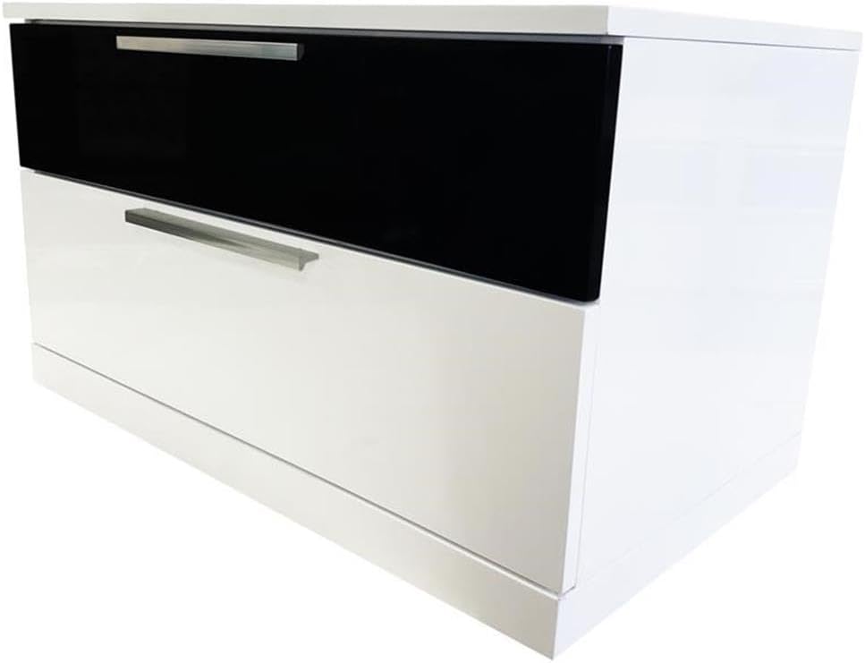 Pemberly Row 4-Piece Queen Bedroom Set, Poplar & Engineered Wood, High Gloss Lacquer Finish, White/Black, Includes Platform Bed, LED Light Box, Large & Small Nightstands, Modern Contemporary Style