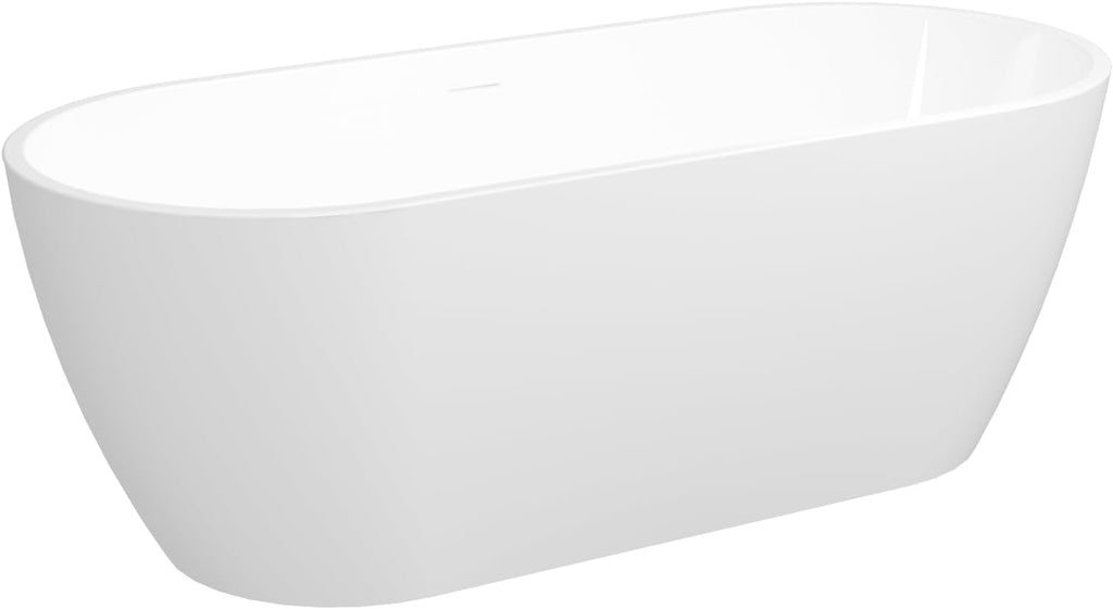 FerdY 67' Bali Elite Acrylic Freestanding Bathtub, Gracefully Shaped Freestanding Soaking Bathtub, Toe-Tap Brushed Nickel Drain and Minimalist Linear Design Overflow Included, cUPC Certified