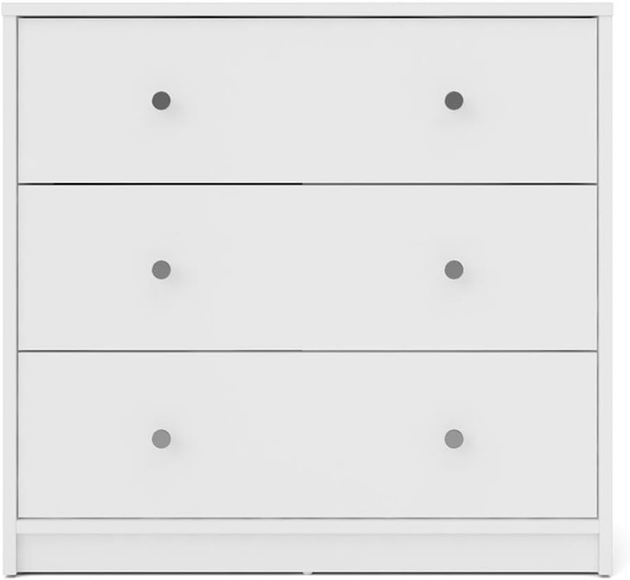 Pemberly Row Set of 3 Wood Double Dresser and Chest and Nightstand in White