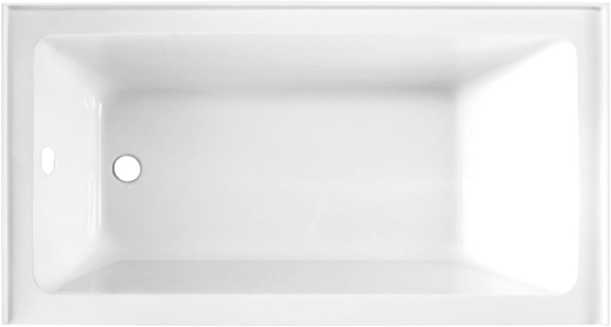 Aqua Eden VTAP6032L22 60-Inch Acrylic 3-Wall Alcove Tub with Left Hand Drain Hole, Glossy White