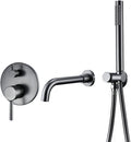 Bathtub Shower Faucet Set, Bath Mixer Taps with Shower Waterfall, Brass Shower Head Hand Sprayer 2 Ways Hot and Cold Mixing Tap Bathroom Sink Taps Shower Set, Grey